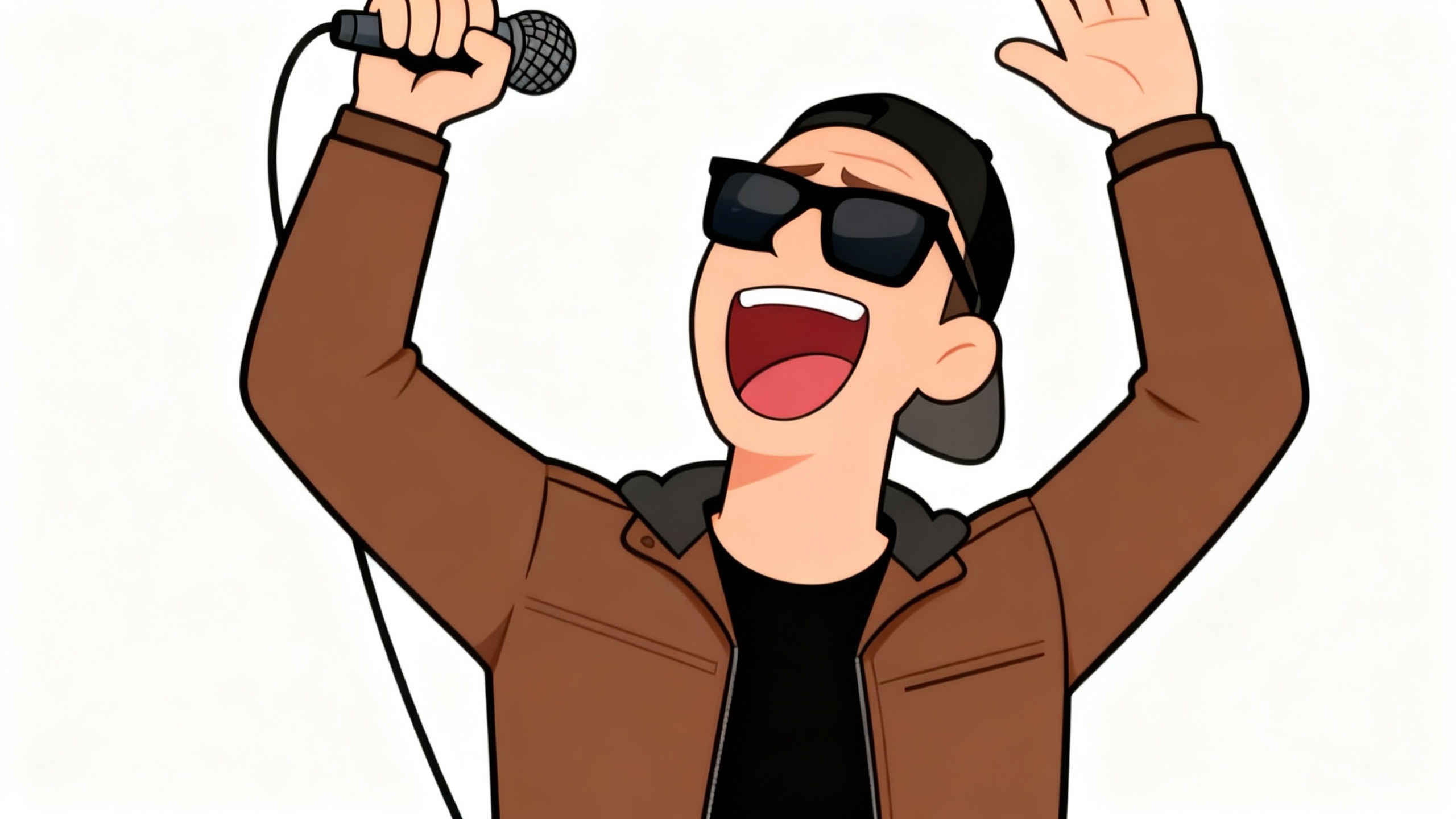 Mr Spelling cheering with a microphone