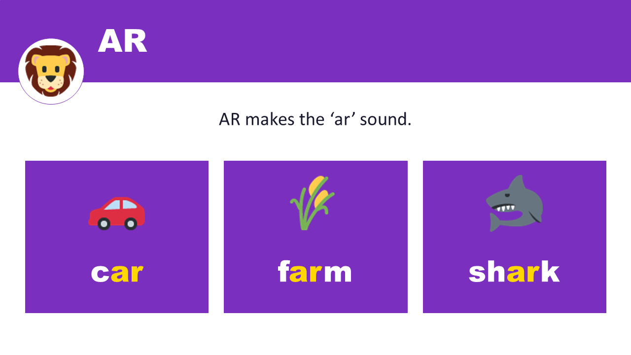 AR makes the ar sound — car, farm