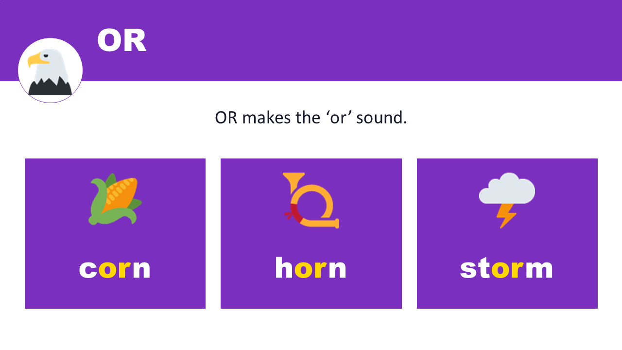 OR makes the or sound — corn, horn