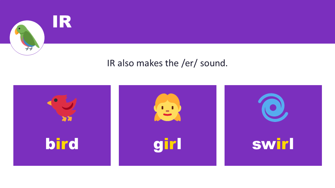 IR makes the er sound — bird, girl